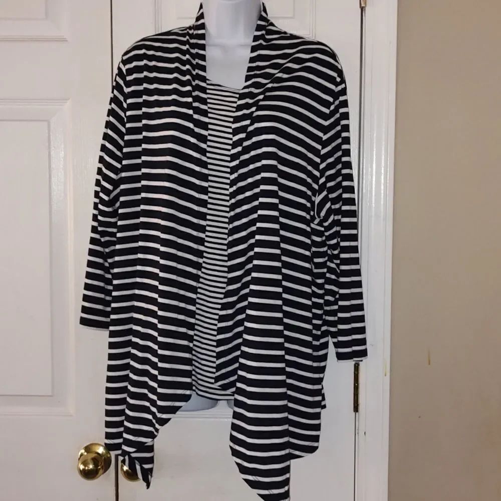 Alfred Dunner navy white striped 2 in 1 top cardigan Sz 2X NWOT